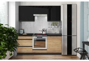 Kuchynská linka MARINA 180 cm dub craft/lesklá čierna