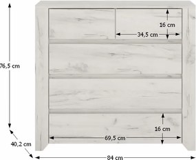 Zásuvková komoda Angel Typ 43 5S - biela / craft