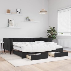 Rozkladacia denná posteľ so zásuvkami čierna 100x200 cm zamat 3196774