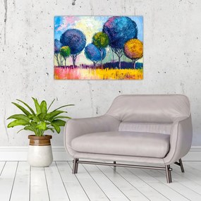 Sklenený obraz kopulovitých stromov, olejomaľba (70x50 cm)