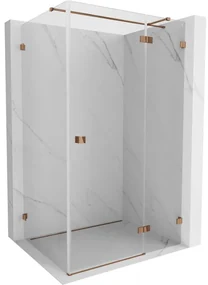 Mexen Lunar T, výklopný pravý sprchový kút 140 x 120 cm, 8mm číre sklo, profil ružové zlato, 834T-140-120-60-00-P