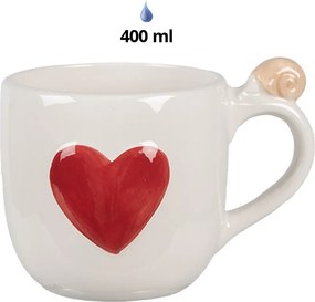 Biely hrnček so srdiečkom a viečkom s hubami - 14*10*9 /15 cm / 400 ml