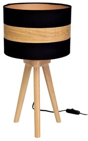 Stolná lampa Terra, 1x drevené/čierne textilné tienidlo, drevo