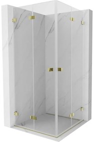 Mexen Lunar-F Duo, skladací sprchový kút 85 x 85 cm, 8mm číre sklo, zlatý profil, 836-085L-085P-50-00