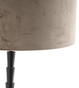 Stolná lampa v štýle art deco čierna, 35 cm zamatový odtieň taupe - Pisos