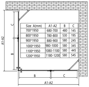 Erga Bern Double, sprchový kút s 2-krídlovými dverami 90(dvere) x 90(dvere) x 195 cm, 6mm číre sklo, čierny profil, ERG-V02-BERN-D090D090-CL-BK