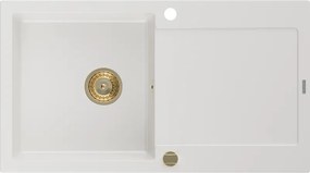 Mexen Leo, drez granitový 900x500x190 mm, 1-komorový, biela so zlatým sifónom, 6501901010-20-G