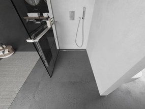 Mexen Kioto+ L, sprchová zástena Walk-In s poličkou a vešiakom 120 x 200 cm, 8mm číre sklo čierny vzor, brúsená oceľ profil, 800-120-123-97-77