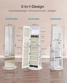 Otočná šperkovnica so zrkadlom JJC007W02