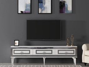 TV stolík/skrinka Pemava 2 (biela + strieborná) . Akcia -17%. Vlastná spoľahlivá doprava až k Vám domov. 1095408