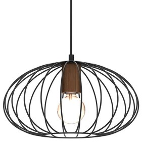 Závesné svietidlo Meridiano, 1x čierne drôtené tienidlo, b/drevo
