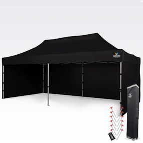 BRIMO Nožnicový párty stan PREMIUM ALU 4x8 m s 3 stenami čierny