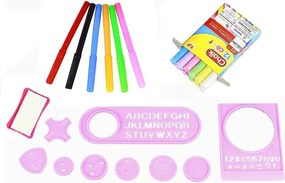 LEAN Toys Obojstranná tabuľa 2v1 na kriedu a fixky so šablónami