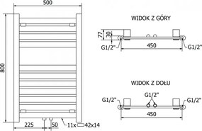 Mexen Uran, elektrické vykurovacie teleso 800x500 mm + vykurovacia tyč 300 W, chrómová, W105-0800-500-2300-01