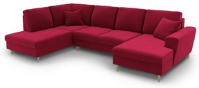 Červená zamatová rozkladacia/s úložným priestorom rohová pohovka (ľavý roh/do "U") Kyoto – Cosmopolitan Design