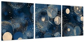 Obraz - Modro-zlaté krúžky (s hodinami) (90x30 cm)