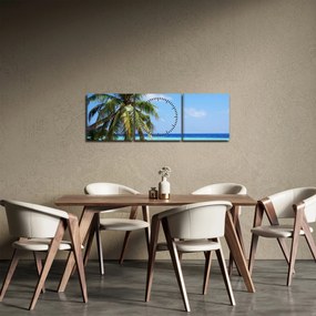 Obraz palmy na pláži (s hodinami) (90x30 cm)