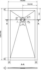 Mexen Stone+, obdĺžniková vanička z minerálneho kompozitu 130 x 80 cm, biela, čierna krytka, 44108013-B
