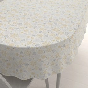 Biante Saténový oválny obrus LUP-505 Zlato-strieborné vločky na bielom 80x120 cm
