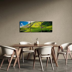 Obraz horskej krajiny (s hodinami) (90x30 cm)