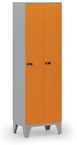 Drevená šatníková skrinka, 2 oddiely, mechanický kódový zámok, sivá/oranžová