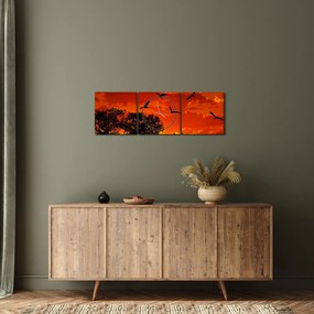 Obraz vtákov pri západe slnka (s hodinami) (90x30 cm)