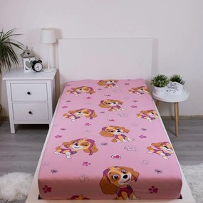 Ružová napínacia bavlnená detská plachta na jednolôžko 90x200 cm Paw Patrol – Jerry Fabrics