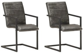 Jedálenské stoličky, perová kostra 2 ks, sivé, pravá koža