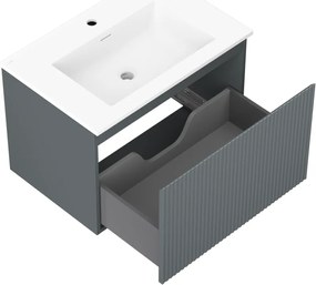 Mexen Rivel, kúpeľňová skrinka 70 cm s umývadlom Otis, 1 zásuvka, drážkovaná, grafitová matná/biela matná, 91A20-07047-1-BF66-W18M01