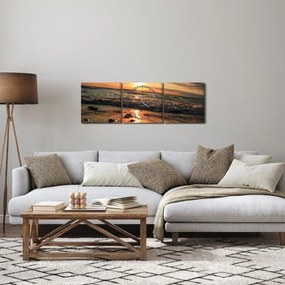 Obraz - Západ slnka pri oceáne (s hodinami) (90x30 cm)
