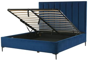Zamatová posteľ s úložným priestorom 160 x 200 cm modrá SEZANNE Beliani
