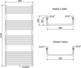 Mexen Apollo, vykurovacie teleso 1210 x 550 mm, 638 W, antracitová, W117-1210-550-00-66