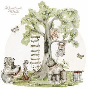 Gario Detská nálepka na stenu Woodland walk - medvedíky, myšky a veverička Rozmery: 95 x 95 cm