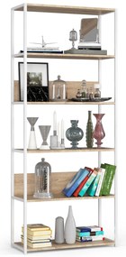 Knižnica Loft s kovovým rámom 80 cm biela/dub sonoma