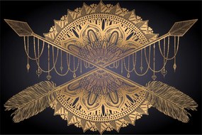 Obraz - Zlatá mandala s šípmi (90x60 cm)