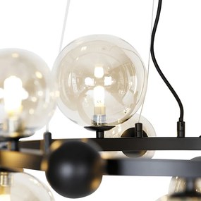 Art Deco závesné svietidlo čierne s jantárovým sklom 12-žiarovkové - David