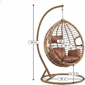Tmavohnedé závesné kreslo BORNEO so stojanom