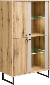 Vitrínová skrinka Cube, dub evoke / pieskovo šedá, s osvetlením