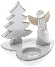 Porcelánový svietnik so stromčekom a anjelom 12,5 x 13 x 12,4 cm