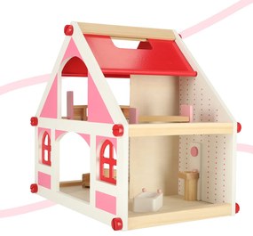 KIK KX4351 Dřevěný domeček pro panenky bílo-růžový + nábytek 36cm AKCE