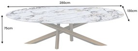 Jedálenský stôl SCULPTURE 280 cm oválny bronzový rám s keramickou doskou, viacfarebný mramorový vzhľad