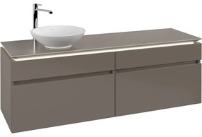 VILLEROY &amp; BOCH Legato závesná skrinka pod umývadlo na dosku (umývadlo vľavo), 4 zásuvky, s LED osvetlením, 1600 x 500 x 550 mm, Truffle Grey, B596L0VG