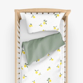 Goldea detské bavlnené obliečky do postieľky duo - citróny so šalviovo zelenou 100 x 135 a 40 x 60 cm