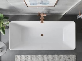 Mexen Velo Slim, voľne stojaca vaňa 170 × 75 cm, biela lesklá, ružové zlato prepad, 52811707500-60