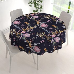 Biante Bavlnený okrúhly obrus Sandra SA-427 Dúhové kvety na tmavo modrom Ø 50 cm