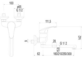 Mereo Mereo, Drezová nástenná batéria, Sonáta, s ramienkom plochým rovným 250 mm, chróm, MER-CB30201N