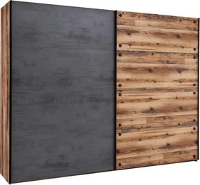 Šatník s posuvnými dverami Dover, 270 cm, zrubová doska / tmavý betón