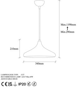 Závesné svietidlo v čiernej a medenej farbe s kovovým tienidlom ø 34 cm Barek – Opviq lights