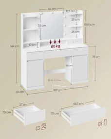Toaletný stolík so zrkadlom a LED osvetlením RDT142WB02