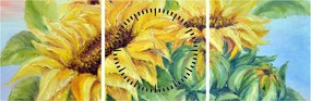 Obraz rozkvitnutých slnečníc (s hodinami) (90x30 cm)